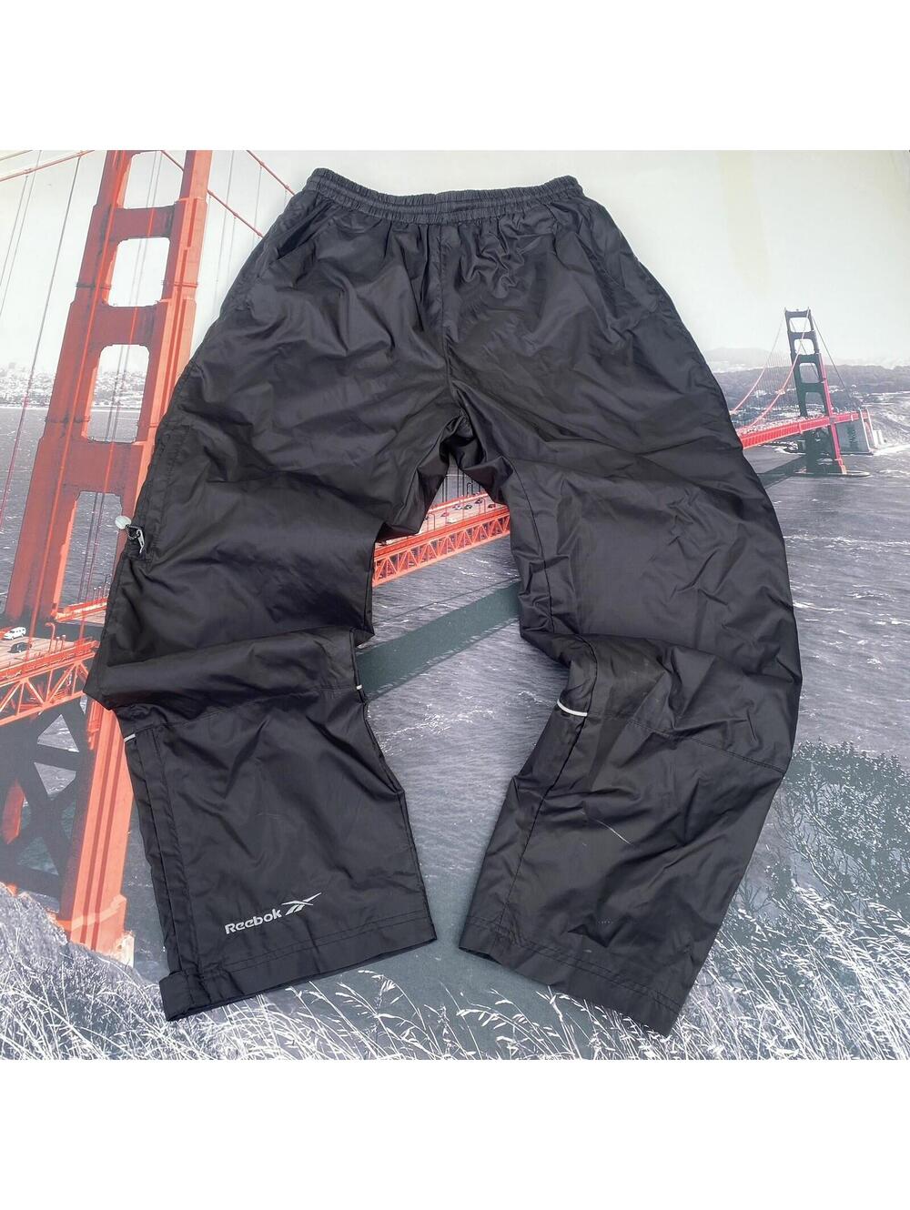 Reebok Vintage Mens M Black Windbreaker Track Pants Ankle Zip 90s Y2K Athletic